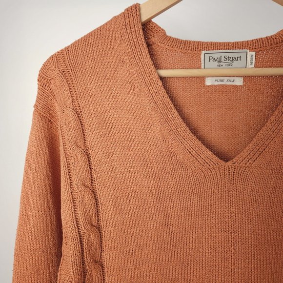 Vintage pure silk Paul Stuart v neck knit sweater/ relaxed oversized pullover - Picture 7 of 13